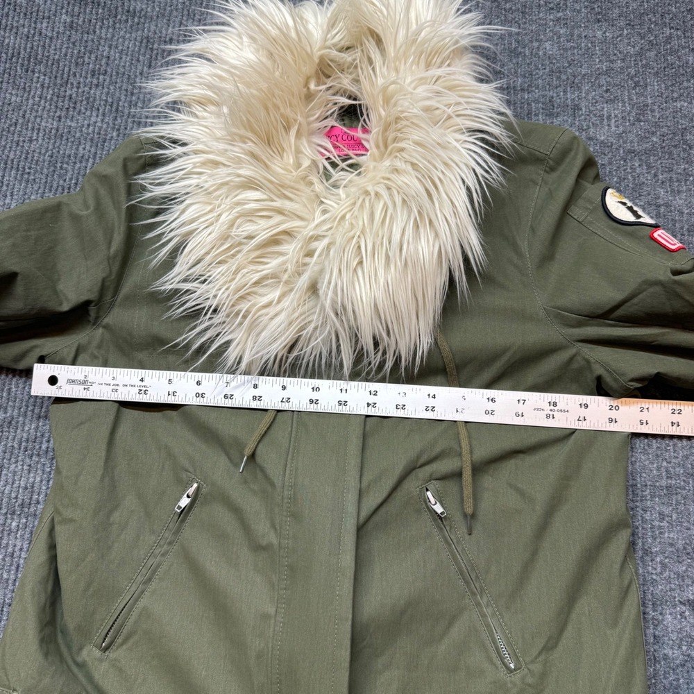 Vintage Juicy Couture Army Jacket Womens Large Olive Faux Fur Collar Rare Y2K - Picture 3 of 14